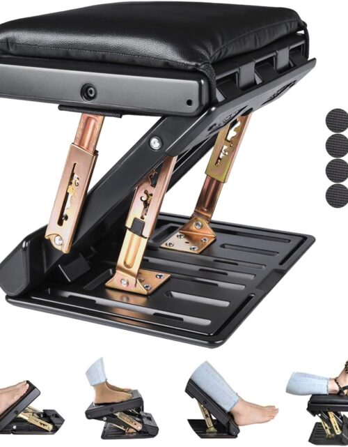 Foot Rest for Under Desk at Work 4-Level Height Adjustable, Ergonomic Foldable Footrest for Office, Gaming,Computer, Soft & Removable Pad Desk Foot Stool Suitable for All Seasons
