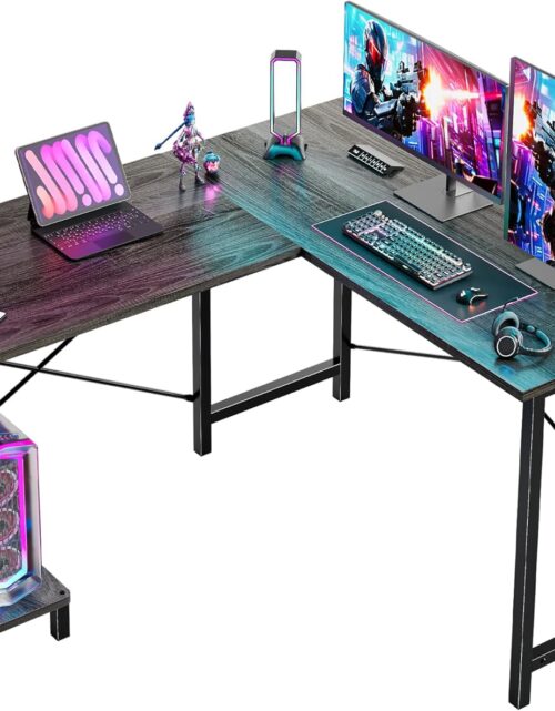 DUMOS L Shaped Desk, Gaming Computer Desks Corner Office Table with CPU Shelf for Home Study Writing Work Station 50 Inch, Sturdy L-Shaped Design, Ideal for PC Setup, Study, and Home Office, Grey