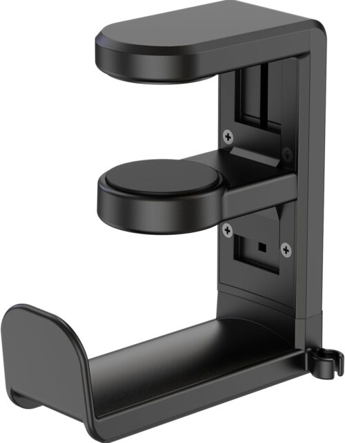EURPMASK Rotating Headphone Stand - PC Gaming Headset Holder, Adjustable Clamp-on Under Desk Hanger With 360 Degree Swivel & Cable Clip Organizer - Black